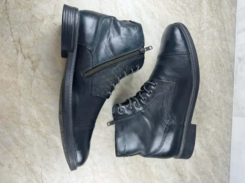 Rockport Men’s TruTech Leather Cap Toe Lace Up Ankle Boots Black Size 10.5